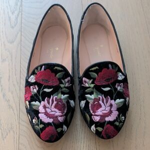 Kate Spade Black Floral Embroidered Loafers